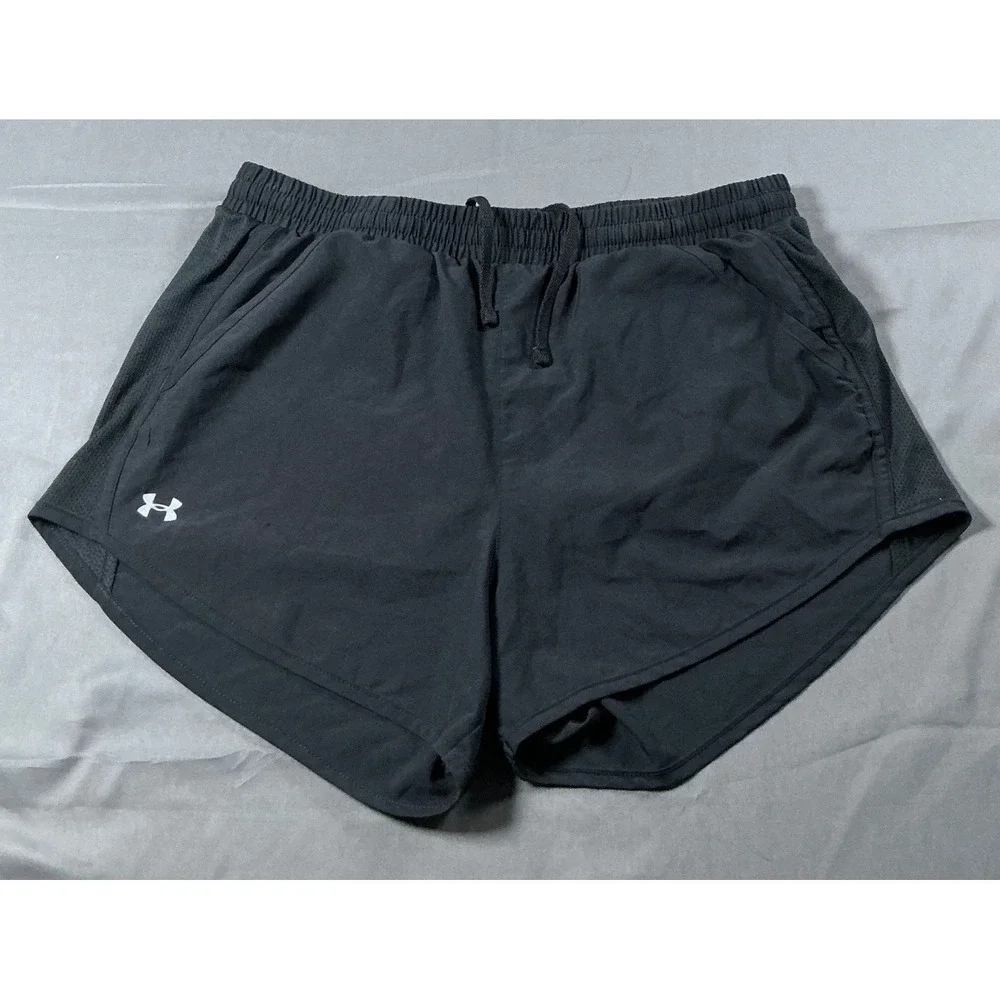 Under Armour Womens HeatGear Fly By Running Shorts Black Mesh Loose Fit Medium